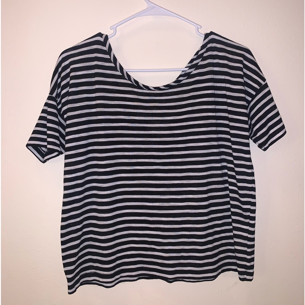 (XS) Cotton On White and Navy Striped Crop Top Tee Shirt